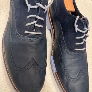 Cole Haan Navy Blue Mixed Leather Wingtip Brogue Oxford